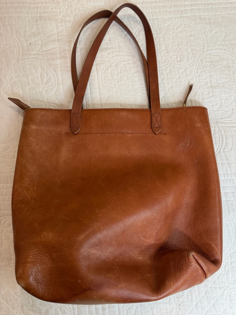 Madewell The Medium Transport Tote Cognac Leather Purse Zipper READ